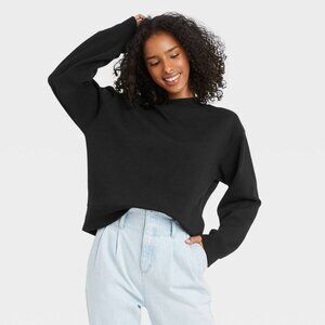 A New Day Women's All Day Fleece Sweatshirt Black Size Small